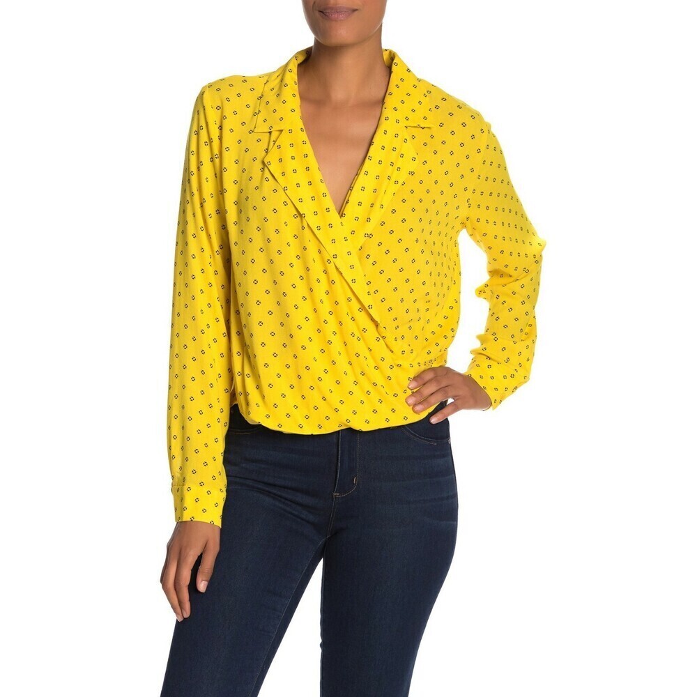 Free Press Notch Collar Surplice Long Sleeve blouse size XS $38 in yellow